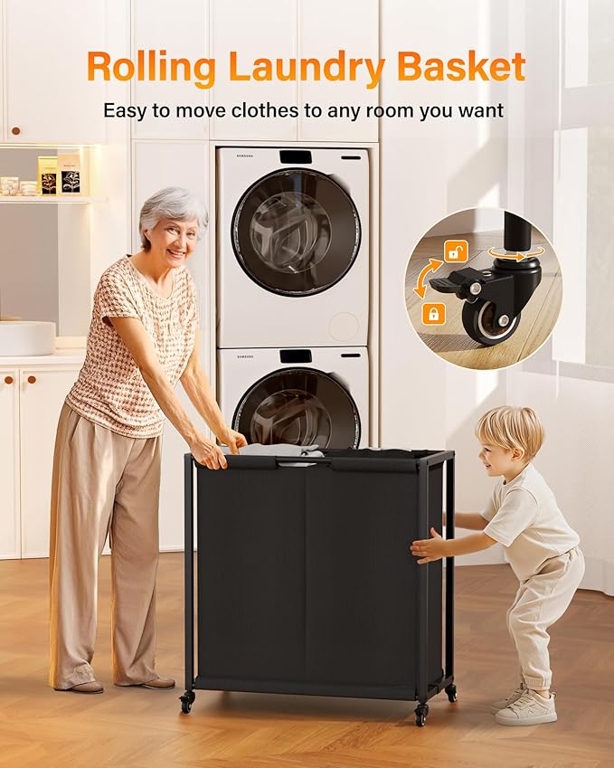 Laundry Sorter 4 Section 206L: Rolling Laundry Basket Organizer with Wheels & Shelf & Oxford Fabric Drawers - Clothes Hamper with Shelf 4 Compartment for Room Organization and Storage