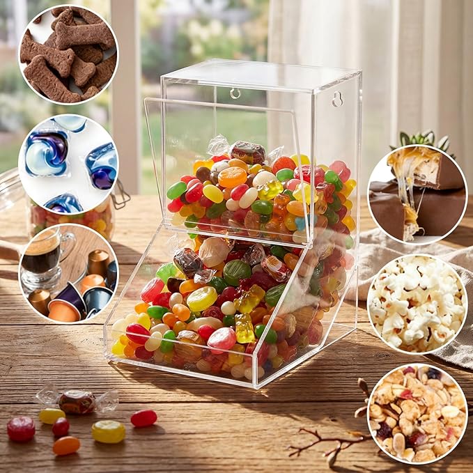 2 Pcs Candy Dispensers with Lids Acrylic Candy Dish Clear Dishwasher Pod Holder Dispenser with Screws for Countertop or Wall Mount, Store Chocolate Treats Sweets Snacks