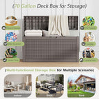 Outdoor Storage Box, Resin Deck Boxes Indoor and outdoor, Waterproof Storage Box Lockable Lid (Grey,70 Gallon)