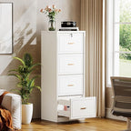 Tribesigns 4-Drawer File Cabinet with Lock, Locked File Cabinet with Key, Tall Wooden Filing Cabinets for Home Office, Vertical Office Storage for Legal Size/Letter/A4/Files, White