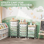 Utility Cart with Drawers,Craft Cart with 5 Drawers,Art Supply Organizer,Rolling Drawer Cart,Craft Storage Cart,Storage Drawer Carts With DIY Lable and Wooden Tabletop Area,Green