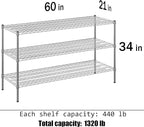 21" Deep x 60" Wide x 34" Height Wire Shelving Kit | 3-Tier | NSF Commercial Storage Rack Unit