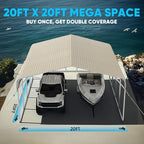 Quictent 20x20 ft Metal Roof 2 Car Carport Kits Hard Top Garage Heavy Duty Steel Car Canopy, White