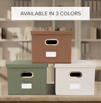 ZICOTO Decorative File Organizer Box Set of 2 - Collapsible Linen Filing Cabinets w/Handles Are Perfect to Store all Your Documents & Hanging File Folders - Portable Easy Slide Crates with Lid