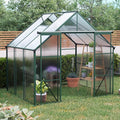 Double Sliding Door Polycarbonate Greenhouse with Rain Gutter and Roof Vent, Raised Base and Anchor Aluminum Heavy Duty Walk-in Green House, Outdoor Patio Sunroom (Green, 73.75*94.5*89.5in)