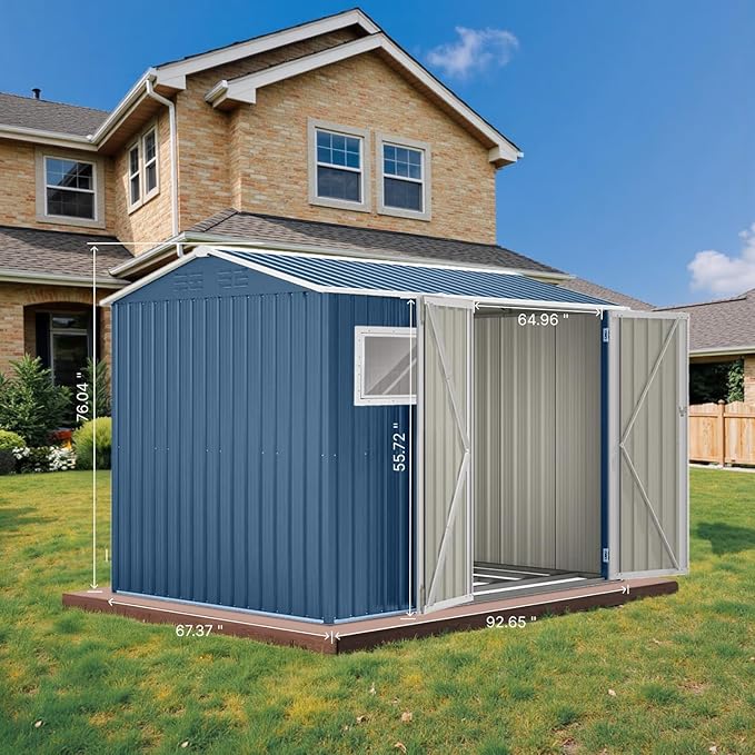 8' x 6' XL Outdoor Storage Shed, Sturdy Metal Building w/Floor and Operable Window for Garden, Backyard, Poolside and Lawn, Blue