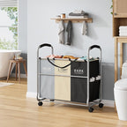 Tajsoon 3 section Laundry Hamper Sorter, Laundry Sorter Cart with Heavy Duty Lockable Wheels and Removable Bags, Laundry Separated Rolling Cart Basket for Clothes Storage, Grey+Beige+Black