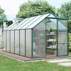 6X10FT Greenhouse for Outdoor, Polycarbonate Greenhouse with Raised Base and Anchor, Heavy-Duty Walk-in Green House with Adjustable Roof Vent and Gutter System for Patio,Backyard (Green, 6x12 FT)