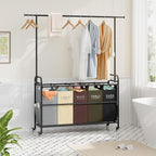 Tajsoon Laundry Sorter Cart with Hanging Rack, 5 Section Laundry Hamper, 246L (65 Gal.) Laundry Basket with Wheels, Removable Hamper Organizer for Dirty Clothes Bathroom Cloakroom, 5 Colors