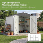 Devoko 8 x 6 FT Metal Storage Shed with Floor Frame Waterproof Garden Tool Shed with Lockable Door, Outdoor Shed Storage House for Backyard Patio Lawn, White