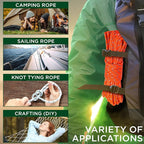 TECEUM Rope – 90 Feet x 3/8 Inch (10mm) – Orange Gray – Strong All-Purpose Utility Rope – Camping, Crafting, Flag Pole, Indoor & Outdoor – Polypropylene Nylon Poly Lightweight Diamond Braided Cord