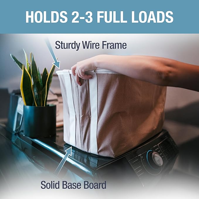 CleverMade Collapsible Laundry Basket LUXE 2 Pack – 60 L (16 Gal) Foldable Cotton Blend Clothes Hamper with Vegan Leather Accents, Reinforced Handles, Space Saving Laundry Bin Holds 55 lbs - Cream