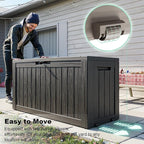DRATO 75 Gallon Deck Box, Waterproof Resin Large Outdoor Storgae Box for Patio Furniture, Patio Cushions, Gardening Tools, Pool Supplies, Lockable（Black，75 Gallon）