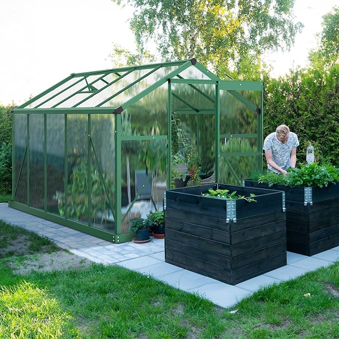 6x10 FT Greenhouse for Outdoors,Greenhouse with Roof Vent,Lockable Push Door,Aluminum Large Walk-in Green House for Outside Garden Backyard, Patio, Lawn (Green)