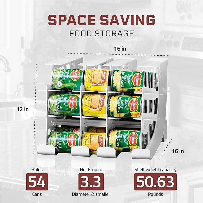 FIFO Can Tracker 2-Pack - 3-Tier Rotating Food Can Organizer for Pantry, Expandable Soda Can Storage for Kitchen, Holds 54 Cans of Food or Soda