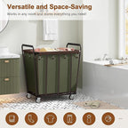 Hoctieon Large Laundry Cart with Wheels, 400L Heavy Duty Laundry Basket Organizer, Rolling Hamper Sorter for Clothes Storage, Industrial Dirty Clothes Hamper for Home & Hotel, Green+Brown