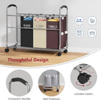 Tajsoon Laundry Sorter 4 Sections, Laundry Separator Hamper with Heavy Duty Lockable Rolling Wheels, Laundry Divider with Removable Bags for Dirty Clothes Storage, 4 Colors