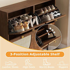 IRONCK Rattan Shoe Cabinet Storage with 4 Flip Drawers, Freestanding Shoe Storage Organizer Cabinet for Entryway, Narrow Shoe Rack Cabinet, Walnut