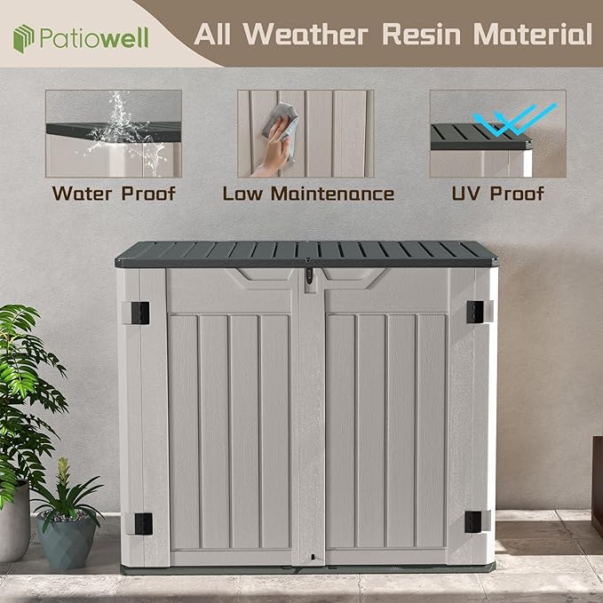 Patiowell Outdoor Storage Shed - Horizontal Storage Shed for Patio, Garden, Backyards, Multi-Opening Door Easily Storage for Trash Cans, Lawn Mower, Tools, 36 Cu Ft Without Shelf, Grey