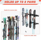 WALMANN Garage Ski Rack, Indoor Ski Hangers for Garage Ski Storage Wall Mounted Ski Holder Holds Up to 8 Pairs of Skis
