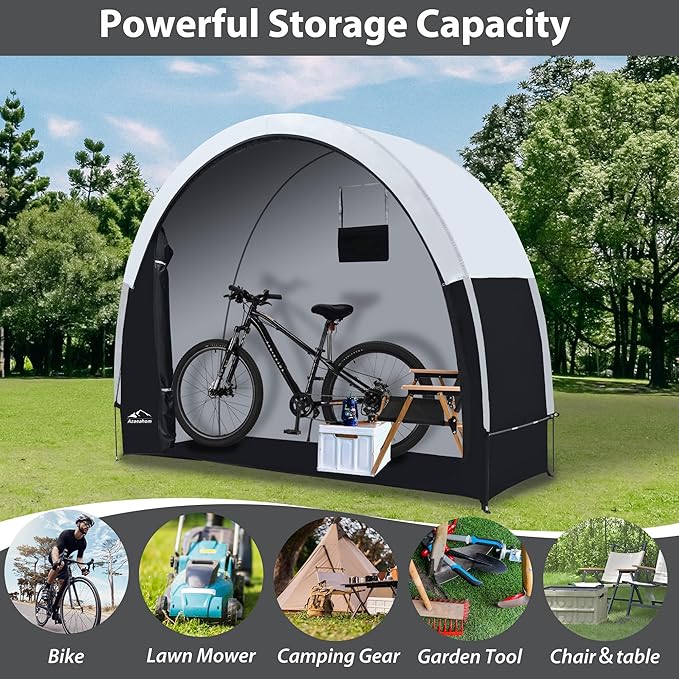 Bike Storage Shed Tent with Rain Fly, Enhanced Waterproof & Sun Protection Outdoor Storage for Bicycle, Motorcycle, Easy Setup Portable Shelter for Garden Tools, Lawn Mower (Large)