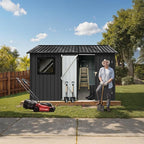 8' x 6' XL Outdoor Storage Shed, Sturdy Metal Building w/Floor and Operable Window for Garden, Backyard, Poolside and Lawn, Black