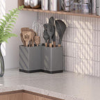 Suli Utensil holder, Kitchen Utensil Organizer for Corner Countertop,Extra Large Silverware Organizer with 3 Compartments,Farmhouse Decor, Iron, Grey