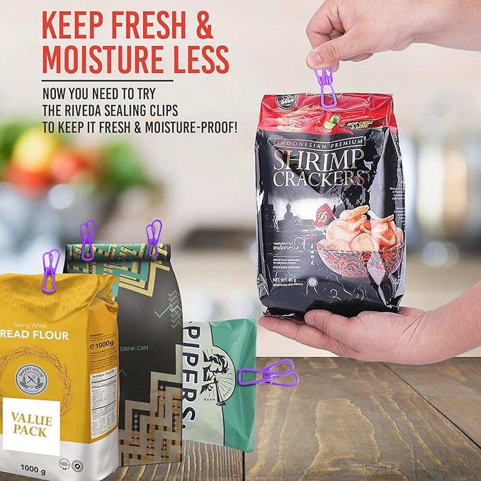 30 Pack Purple Chip Bag Clips for Food - PVC 2 Inch Coated Sealer for Sealing Food - Paper Holder, Clothesline Clip for Laundry Hanging, Kitchen Bags, Multipurpose Clothes Pins