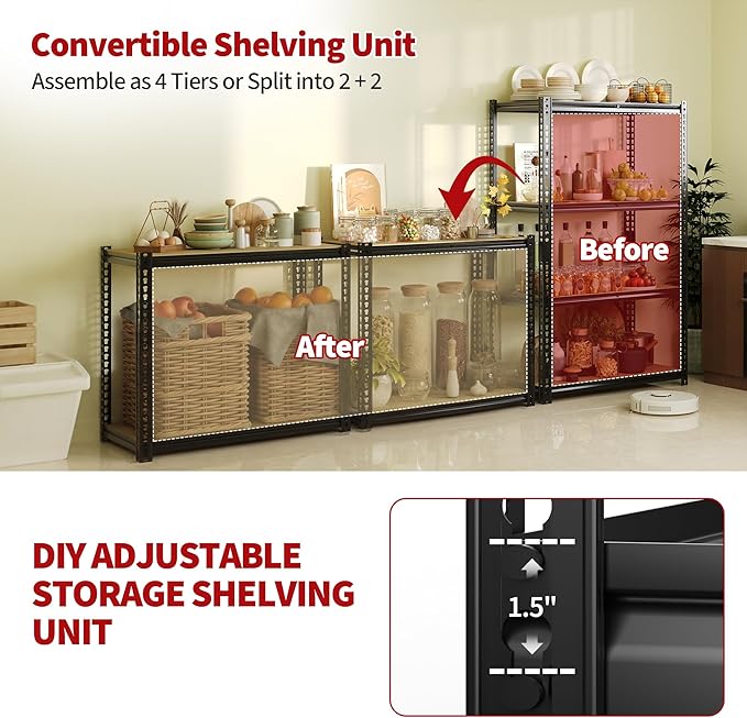 Heavy Duty Garage Storage Shelves, 2000 Lbs Capacity, 4-Tier Adjustable Storage Shelving Unit, 40" L x 20" W x 60" H Metal Shelving Racks for Kitchen Pantry Basement Bathroom Laundry