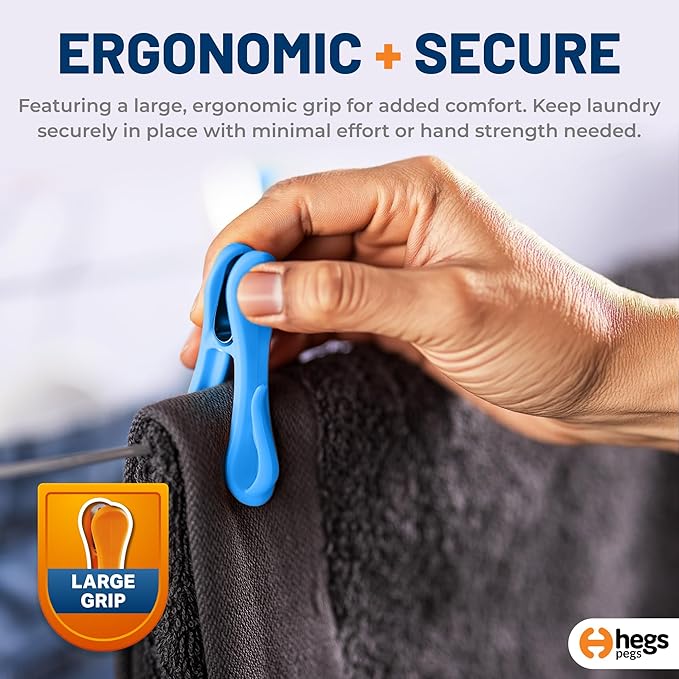 The Smartest Heavy Duty Clothespins with Hooks (30 Pack Bright Blue) - Hang 3 Garments at Once with Our Tough, Dual Hooks Clothes Pins with Anti-Rust Spring - Durable, Colorful Clothespins
