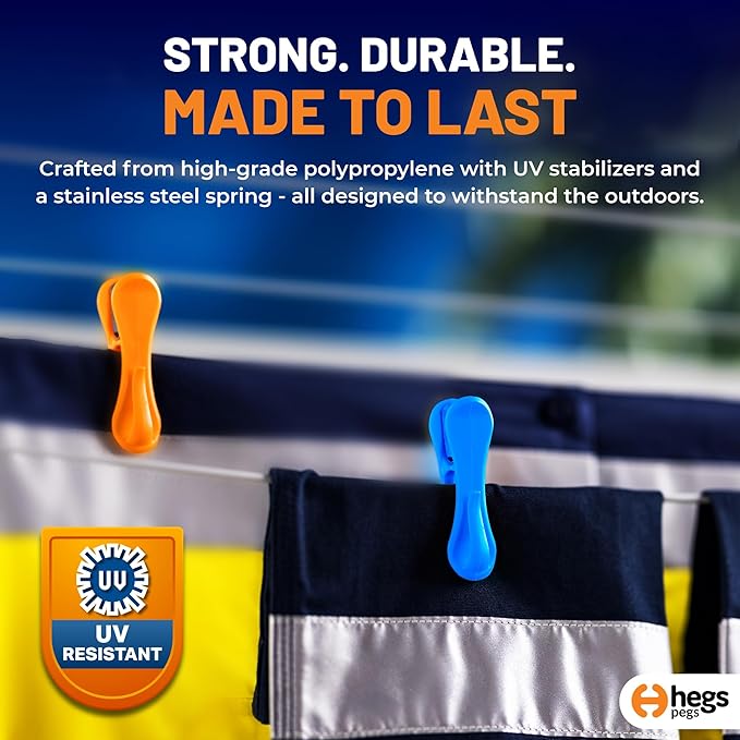 The Smartest Heavy Duty Clothespins with Hooks (24 Pack Orange, Pink, Blue) - Hang 3 Garments at Once with Our Tough, Dual Hooks Clothes Pins with Anti-Rust Spring - Tough, Colorful Clothespins
