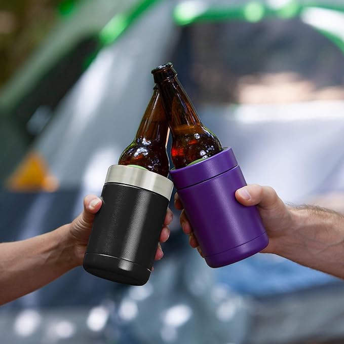 Tahoe Trails Stainless Steel 12oz Vacuum Insulated Can and Bottle Cooler | Double Wall Can Cooler For Cans and Bottles | Copper Plated Can Chiller and Metal Cooler| Black