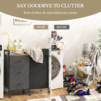 Laundry Hamper with Wheels, Laundry Sorter with Shelf and 3 Drawers, Total Capacity 123L/32.5 Gal (3 Drawers+Bags), Laundry Cabinet with Fabric Detachable Bags, Clothes Hampers for Bedroom Bathroom