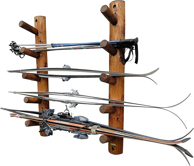 10-Place Wall-Mounted Ski Log Racks - Skis Wall Mount Garage Racks, Indoor & Outdoor Vertical Ski Holders for Walls, Hangers for Skis Storage Rack, Garage Hanging Rack - Canyon Brown
