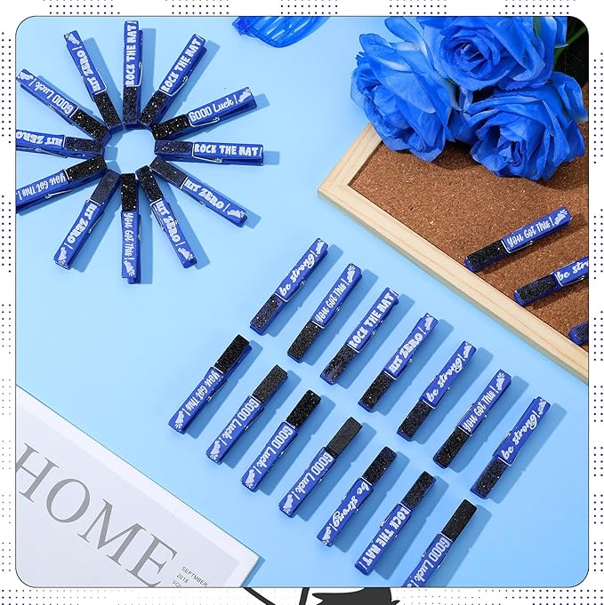 Kigeli 30 Pcs Spirit Clips Cheer Pins Cheerleader Gifts Clothes Pins for Backpacks Competition Glittered for Team Cheer Gifts Stuff Supplies Party Favors Accessories Bulk(Blue,Shiny)