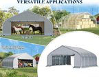 AMERLIFE 22.5 x 20 FT Enclosed Carport, Heavy Duty Garage with Waterproof Cover, UV Protection & Wind Resistant, Portable Carport for 2 Car, Boat Shelter & Farm Outdoor Storage, Silver
