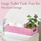 Honeydak Bling Rhinestone Bathroom Basket with Handle 13" x 6" x 3" Toilet Tank Tray, Crushed Diamond Bathroom Decor Accessories, Back of Toilet Storage Organizer, Sparkly Gifts for Women(Pink)