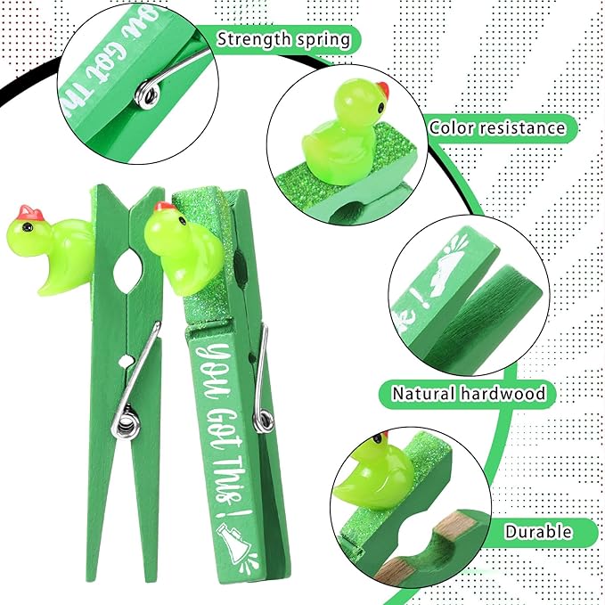 Kigeli 30 Pcs Spirit Clips Cheer Pins Cheerleader Gifts Clothes Pins for Backpacks Competition Glittered for Team Cheer Gifts Stuff Supplies Party Favors Accessories Bulk(Green,Duck)
