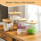 3+1 Pack Laundry Pods Container & Dryer Sheet Holder, Acrylic Square Laundry Room Organization and Storage Jars with Wooden Lids & Labels for Powder, Scent Booster, Detergent