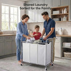 ROMOON Laundry Sorter Hamper 3 Section, Divided Laundry Basket Organizer with Heavy Duty Lockable Wheels and Removable Bags, Rolling Clothes Hamper for Apartment, Dorm & Family (130L Neutral Gray)