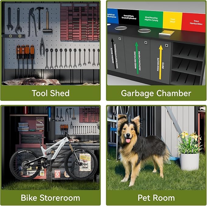 COMHOMA Shed Outdoor Storage Shed Metal,Lockable Doors Tool Sheds with Sloping Roof,Steel Garden Shed with Air Vent for Backyard,Patio,Lawn,Poolside(Grey,8'*4')