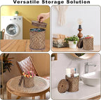 Sumnacon Wicker Laundry Pods Container with Lid, Natural Seagrass Pod Holder for Laundry Room Organization, Farmhouse Detergent Dispenser, Countertop Storage Basket Jars for Dryer Ball Laundry Sheets