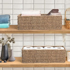 Seagrass Toilet Paper Storage Basket for Bathroom, Handwoven Natural Rattan Organizer for Countertop, Shelves & Vanity, Small Wicker Basket, 14.9"L x 6.3"W x 4.7"H