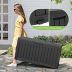 Outdoor Storage Box, Resin Deck Boxes Indoor and outdoor, Waterproof Storage Box Lockable Lid (Black, 75 Gallon)