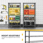 1250 lbs 5 Tier Shelf Metal Storage Shelves Wire Rack Closet Organizers for Garage Kitchen Bathroom Laundry Black 11.8" D x 29.5" W x 59.5" H