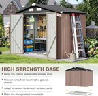 Aoxun 8x6 FT Shed with Base Metal Outdoor Storage Shed Garden Shed with Lockable Doors Tool Shed Bike Shed for Backyard, Patio, Poolside (Brown)