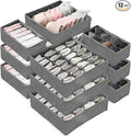 Garvee 12-Pack Underwear Drawer Organizers, 116-Cell Dresser Drawer Divider Bins for Baby Clothes, Underwear, Bra & Sock, Foldable Fabric Closet Organizer for Bedroom, Nursery, Grey