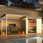 AECOJOY 8x4 FT Outdoor Storage Shed & Hardtop Gazebo Combo, 14x4FT Metal Lean to Shed with 6‘x4’ Open Pergola, 2-in-1 Tool Sheds & Outdoor Storage for Patio, Backyard, Garden