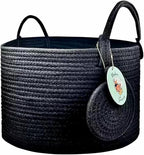 Modern Granny Small Cotton Rope Laundry Basket 16x10 Inch Dual Secure Woven Handle for Living Room Closet Clothes Blanket Organization