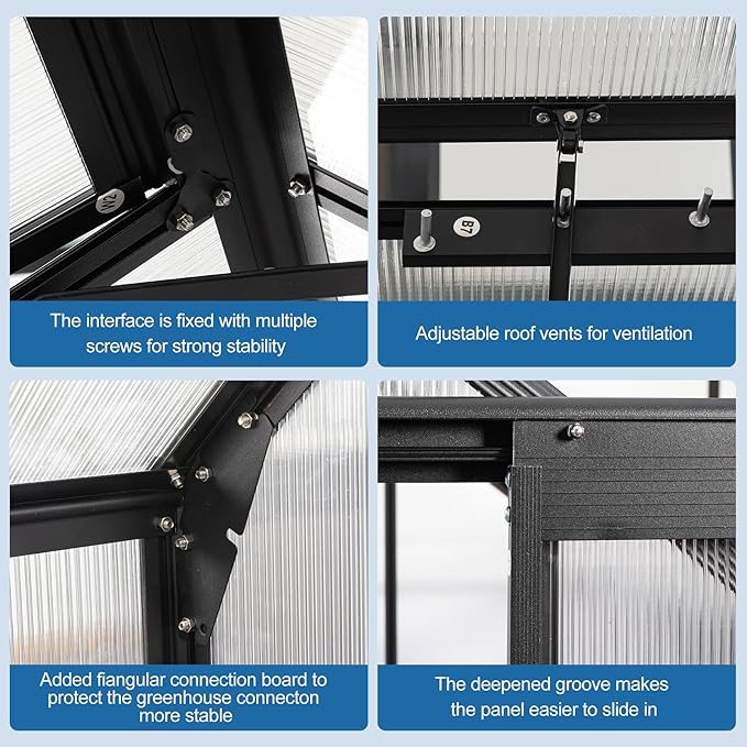 6X10FT Greenhouse for Outdoor, Polycarbonate Greenhouse with Raised Base and Anchor, Heavy-Duty Walk-in Green House with Adjustable Roof Vent and Gutter System for Patio,Backyard (Black, 6X10FT)